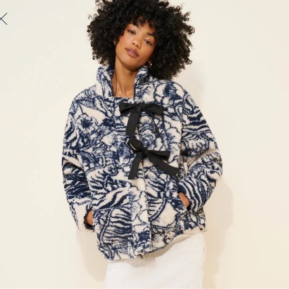 Damson Madder Ingrid Borg Bow Fleece Teddy Jacket - Picture 1 of 8